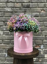 Цветочная композиция из Гипсофила и Розы в шляпной коробке #REPLACE_PRED# Лесной Свердловской области