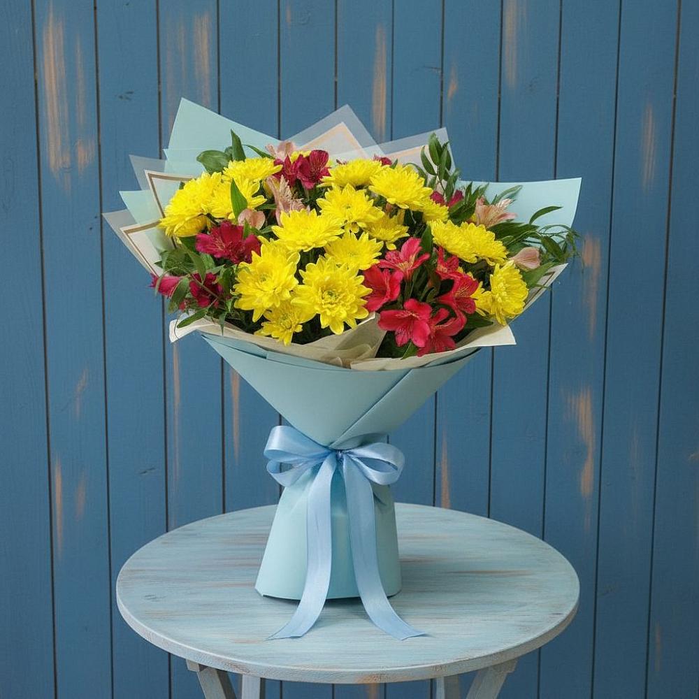 Букет цветов из: Альстромерии и Хризантемы в Лесной Свердловской области
