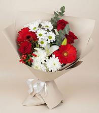 Букет цветов из:  Розы, Хризантемы, Герберы и Лилии в Лесной Свердловской области