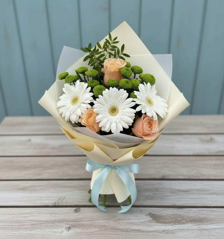 Букет цветов из: Герберы, Розы и Хризантемы в Лесной Свердловской области