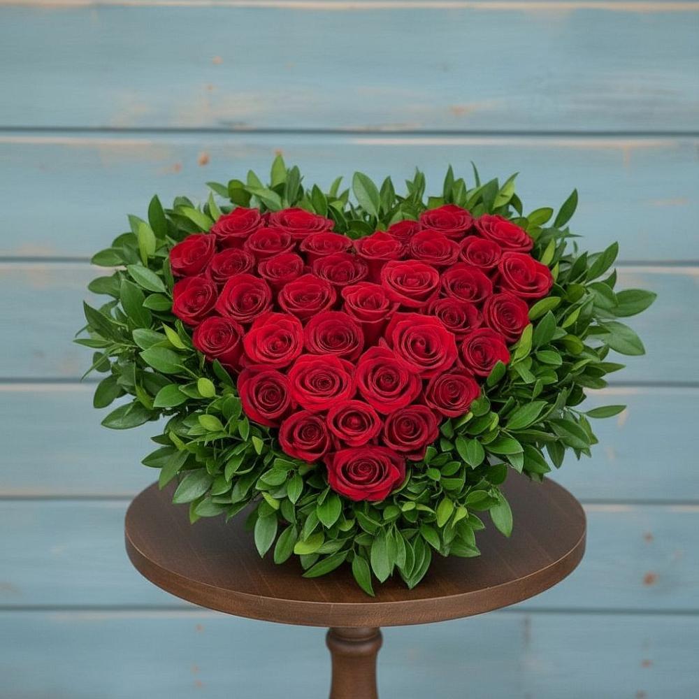 Цветочная композиция из Розы в виде сердца в Лесной Свердловской области