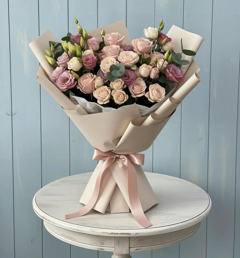 Букет цветов из: Розы и Лизиантусы в Лесной Свердловской области