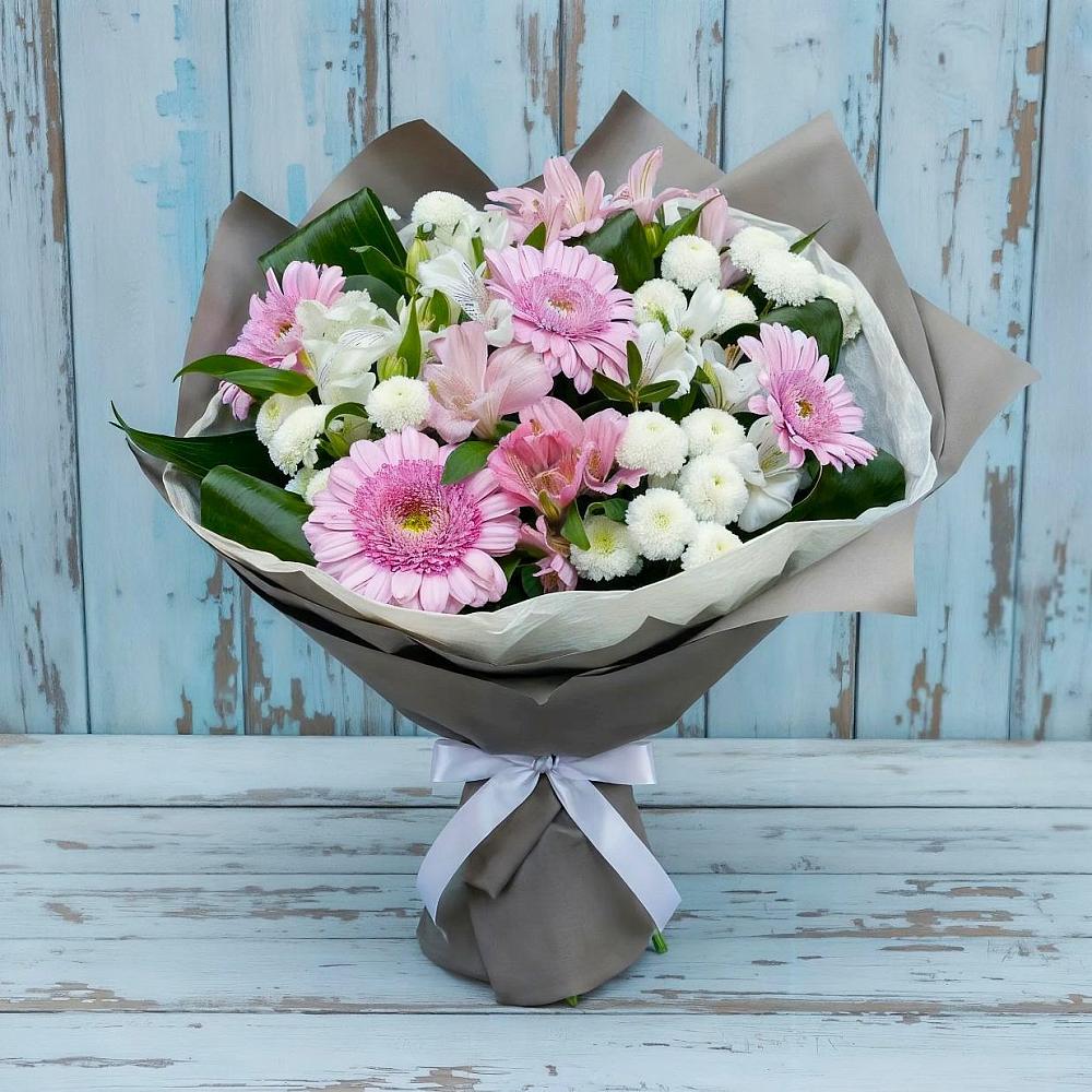 Букет цветов из: Герберы, Альстромерии и Хризантемы в Лесной Свердловской области
