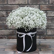 Цветочная композиция из Гипсофила в шляпной коробке в Лесной Свердловской области